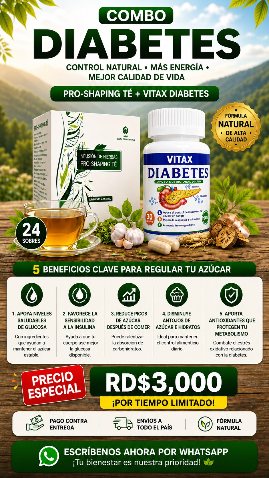 Combo Diabetes: Pro-Shaping Té y Vitax Diabetes por RD$3,000